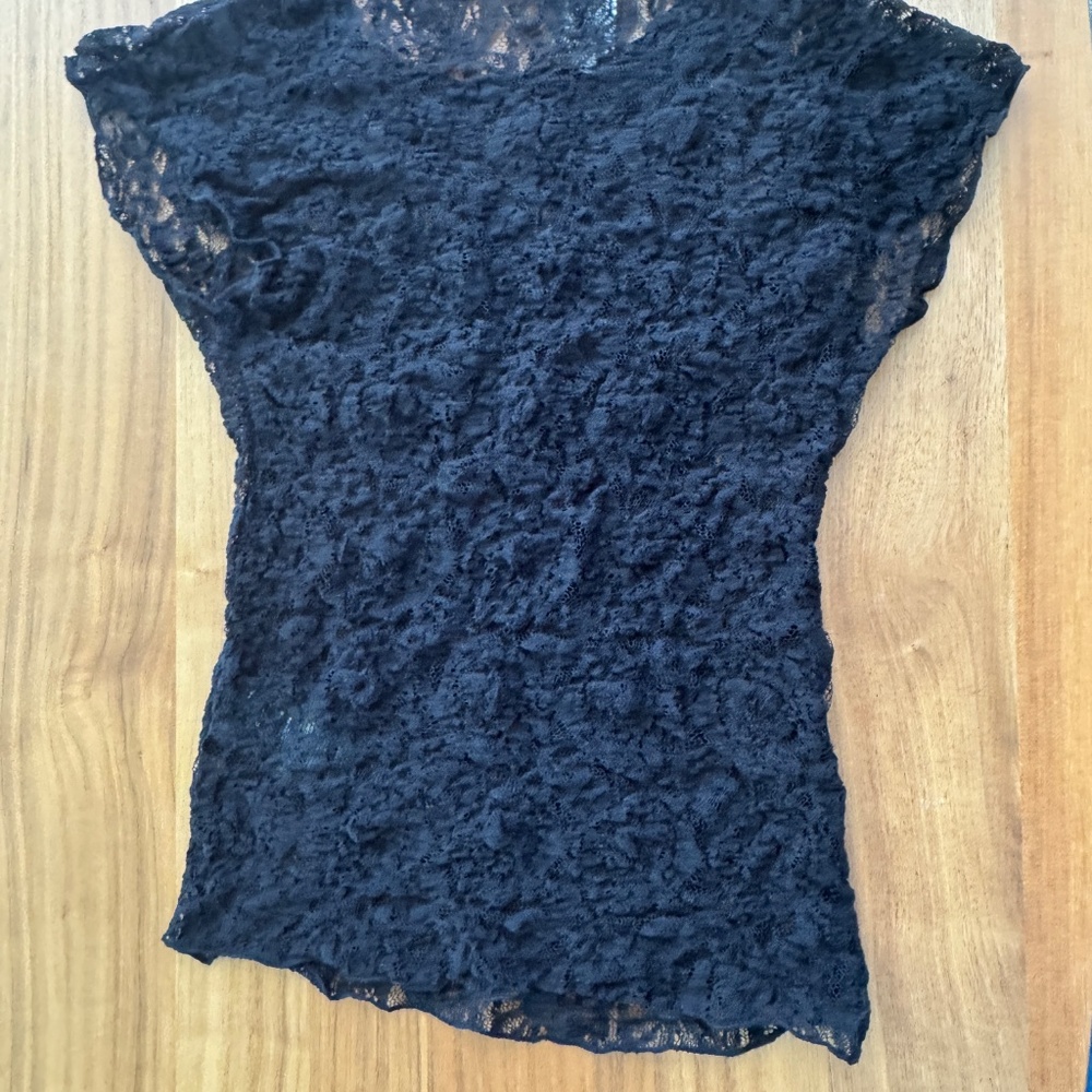 Anthropologie - NWT - Black, XS, Stretch, Short Sleeve, Lace Top - Picture 11 of 12